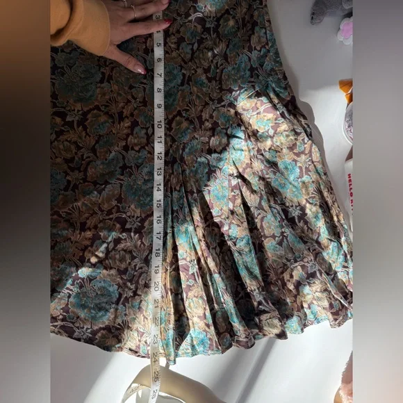 Vintage Banana Republic Silk Floral Midi Skirt Brown Blue Boho Size 6 - Picture 8 of 10